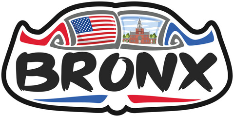 Bronx USA United States Flag Travel Souvenir Skyline Landmark Logo Badge Stamp Seal Emblem EPS