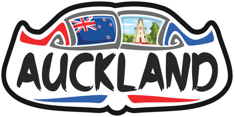 Auckland New Zealand Flag Travel Souvenir Sticker Skyline Landmark Logo Badge Stamp Seal Emblem EPS