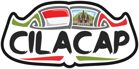 Cilacap Indonesia Flag Travel Souvenir Sticker Skyline Landmark Logo Badge Stamp Seal Emblem SVG EPS