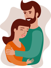 Young couple on abstract shape background Valentines day flat design