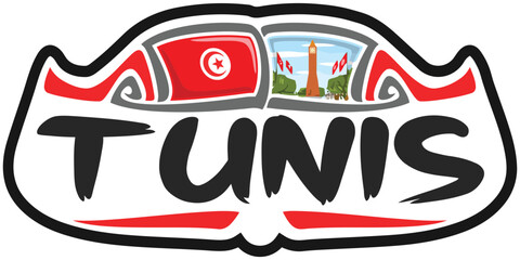 Tunis Tunisia Flag Travel Souvenir Sticker Skyline Landmark Logo Badge Stamp Seal Emblem SVG EPS