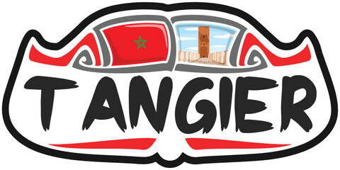 Tangier Morocco Flag Travel Souvenir Sticker Skyline Landmark Logo Badge Stamp Seal Emblem SVG EPS