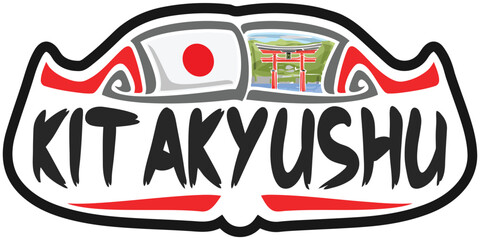 Kitakyushu Japan Flag Travel Souvenir Sticker Skyline Landmark Logo Badge Stamp Seal Emblem SVG EPS