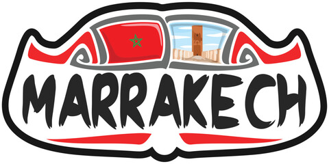 Marrakech Morocco Flag Travel Souvenir Sticker Skyline Landmark Logo Badge Stamp Seal Emblem SVG EPS