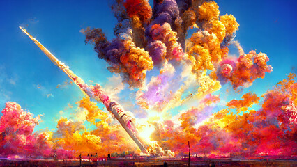 Colorful rocket in the sky