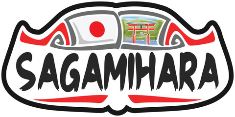 Sagamihara Japan Flag Travel Souvenir Sticker Skyline Landmark Logo Badge Stamp Seal Emblem SVG EPS