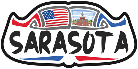 Sarasota USA United States Flag Travel Souvenir Skyline Landmark Logo Badge Stamp Seal Emblem EPS