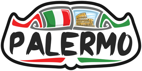 Palermo Italy Flag Travel Souvenir Sticker Skyline Landmark Logo Badge Stamp Seal Emblem SVG EPS