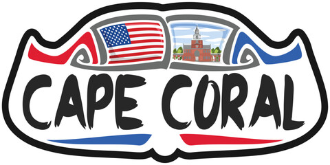 Cape Coral USA United States Flag Travel Souvenir Sticker Skyline Landmark Logo Badge Stamp Seal