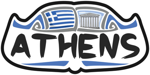 Athens Greece Flag Travel Souvenir Sticker Skyline Landmark Logo Badge Stamp Seal Emblem SVG EPS