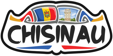 Chisinau Moldova Flag Travel Souvenir Sticker Skyline Landmark Logo Badge Stamp Seal Emblem SVG EPS