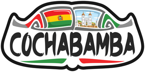 Cochabamba Bolivia Flag Travel Souvenir Sticker Skyline Landmark Logo Badge Stamp Seal Emblem EPS