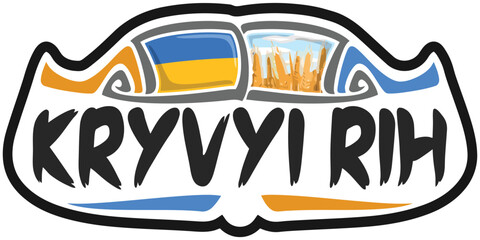 Kryvyi Rih Ukraine Flag Travel Souvenir Sticker Skyline Landmark Logo Badge Stamp Seal Emblem EPS
