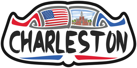 Charleston USA United States Flag Travel Souvenir Sticker Skyline Landmark Logo Badge Stamp Seal