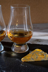 Scotch single malt and blended whisky tasting on distillery in Scotland close up
