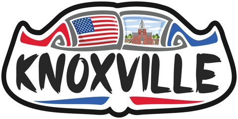 Knoxville USA United States Flag Travel Souvenir Sticker Skyline Landmark Logo Badge Stamp Seal - obrazy, fototapety, plakaty