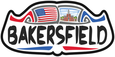 Bakersfield USA United States Flag Travel Souvenir Sticker Skyline Landmark Logo Badge Stamp Seal