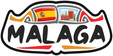 Malaga Spain Flag Travel Souvenir Sticker Skyline Landmark Logo Badge Stamp Seal Emblem SVG EPS