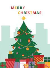 Merry Christmas card in the city 