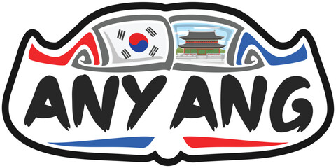 Anyang South Korea Flag Travel Souvenir Sticker Skyline Landmark Logo Badge Stamp Seal Emblem EPS