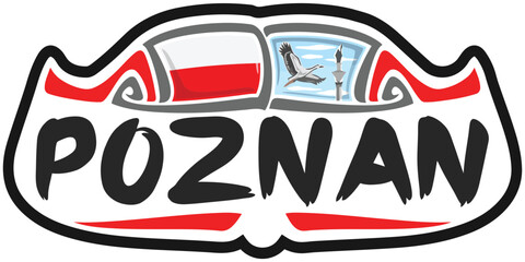 Poznan Poland Flag Travel Souvenir Sticker Skyline Landmark Logo Badge Stamp Seal Emblem SVG EPS