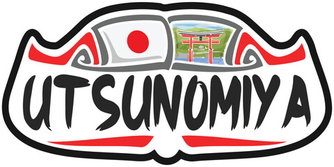 Utsunomiya Japan Flag Travel Souvenir Sticker Skyline Landmark Logo Badge Stamp Seal Emblem SVG EPS