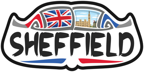 Sheffield UK United Kingdom Flag Travel Souvenir Sticker Skyline Landmark Logo Badge Stamp Seal
