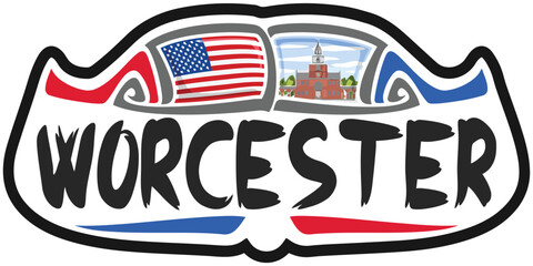 Worcester USA United States Flag Travel Souvenir Sticker Skyline Landmark Logo Badge Stamp Seal
