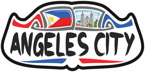 Angeles City Philippines Flag Travel Souvenir Sticker Skyline Landmark Logo Badge Stamp Seal Emblem
