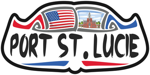 Port St. Lucie USA United States Flag Travel Souvenir Sticker Skyline Landmark Logo Badge Stamp Seal