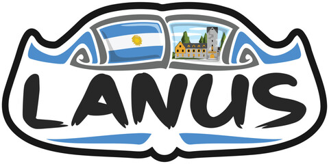Lanus Argentina Flag Travel Souvenir Sticker Skyline Landmark Logo Badge Stamp Seal Emblem SVG EPS