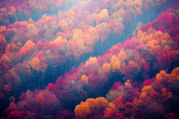 Rows of autumnal trees - obrazy, fototapety, plakaty