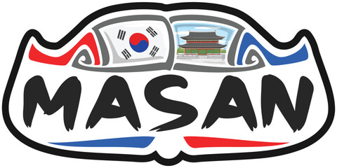 Masan South Korea Flag Travel Souvenir Sticker Skyline Landmark Logo Badge Stamp Seal Emblem SVG EPS