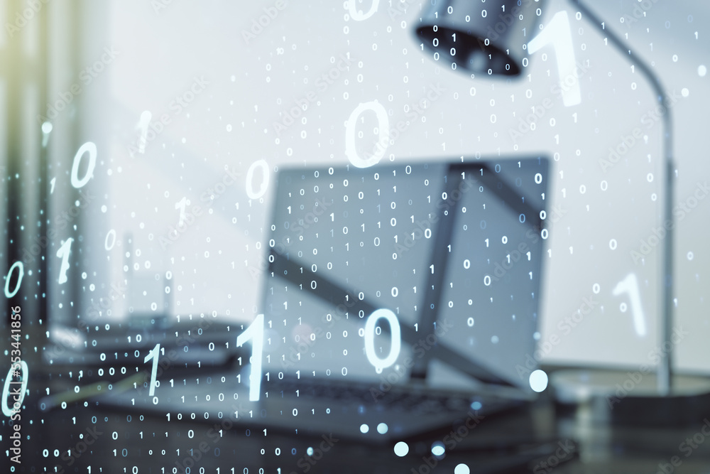 Leinwandbilder creative concept of binary code illustration on modern laptop background. big data and coding concep