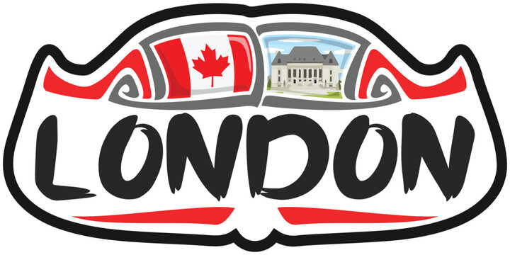 London Canada Flag Travel Souvenir Sticker Skyline Landmark Logo Badge Stamp Seal Emblem EPS