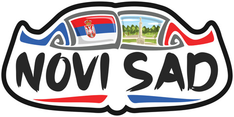 Novi Sad Serbia Flag Travel Souvenir Sticker Skyline Landmark Logo Badge Stamp Seal Emblem EPS