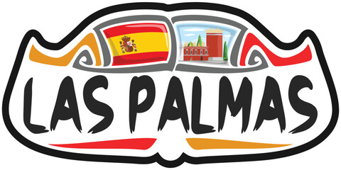 Las Palmas Spain Flag Travel Souvenir Sticker Skyline Landmark Logo Badge Stamp Seal Emblem EPS