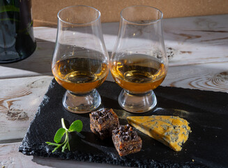 Scotch single malt and blended whisky tasting on distillery in Scotland close up