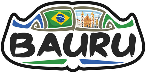 Bauru Brazil Flag Travel Souvenir Sticker Skyline Landmark Logo Badge Stamp Seal Emblem EPS