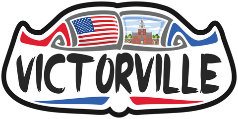 Victorville USA United States Flag Travel Souvenir Skyline Landmark Logo Badge Stamp Seal Emblem