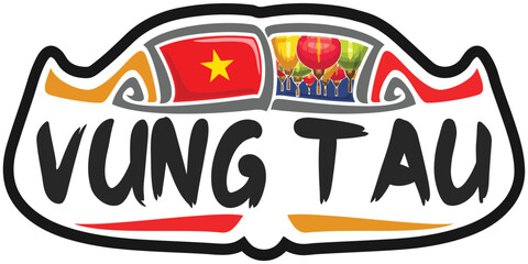 Vung Tau Vietnam Flag Travel Souvenir Sticker Skyline Landmark Logo Badge Stamp Seal Emblem EPS