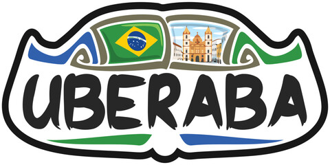Uberaba Brazil Flag Travel Souvenir Sticker Skyline Landmark Logo Badge Stamp Seal Emblem EPS