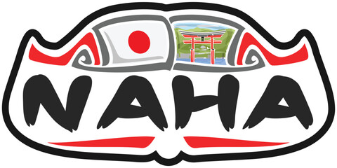 Naha Japan Flag Travel Souvenir Sticker Skyline Landmark Logo Badge Stamp Seal Emblem EPS