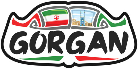 Gorgan Iran Flag Travel Souvenir Sticker Skyline Landmark Logo Badge Stamp Seal Emblem EPS