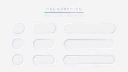 Obraz premium White button Neumorphism design elements vector set. Realistic modern ui buttons collection. Element for Application or Web design