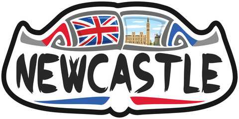Newcastle UK United Kingdom Flag Travel Souvenir Skyline Landmark Logo Badge Stamp Seal Emblem