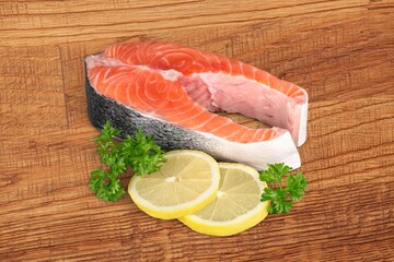 Tasty fresh salmon fish on the desk