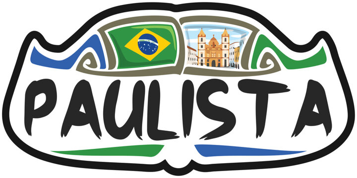 Paulista Brazil Flag Travel Souvenir Sticker Skyline Landmark Logo Badge Stamp Seal Emblem EPS