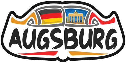 Augsburg Germany Flag Travel Souvenir Sticker Skyline Landmark Logo Badge Stamp Seal Emblem EPS