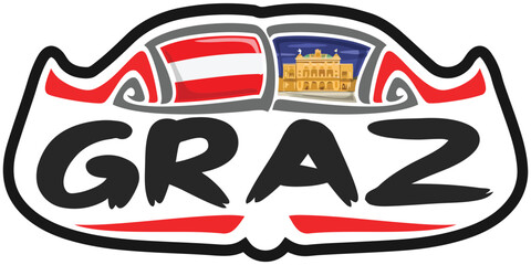 Graz Austria Flag Travel Souvenir Sticker Skyline Landmark Logo Badge Stamp Seal Emblem EPS